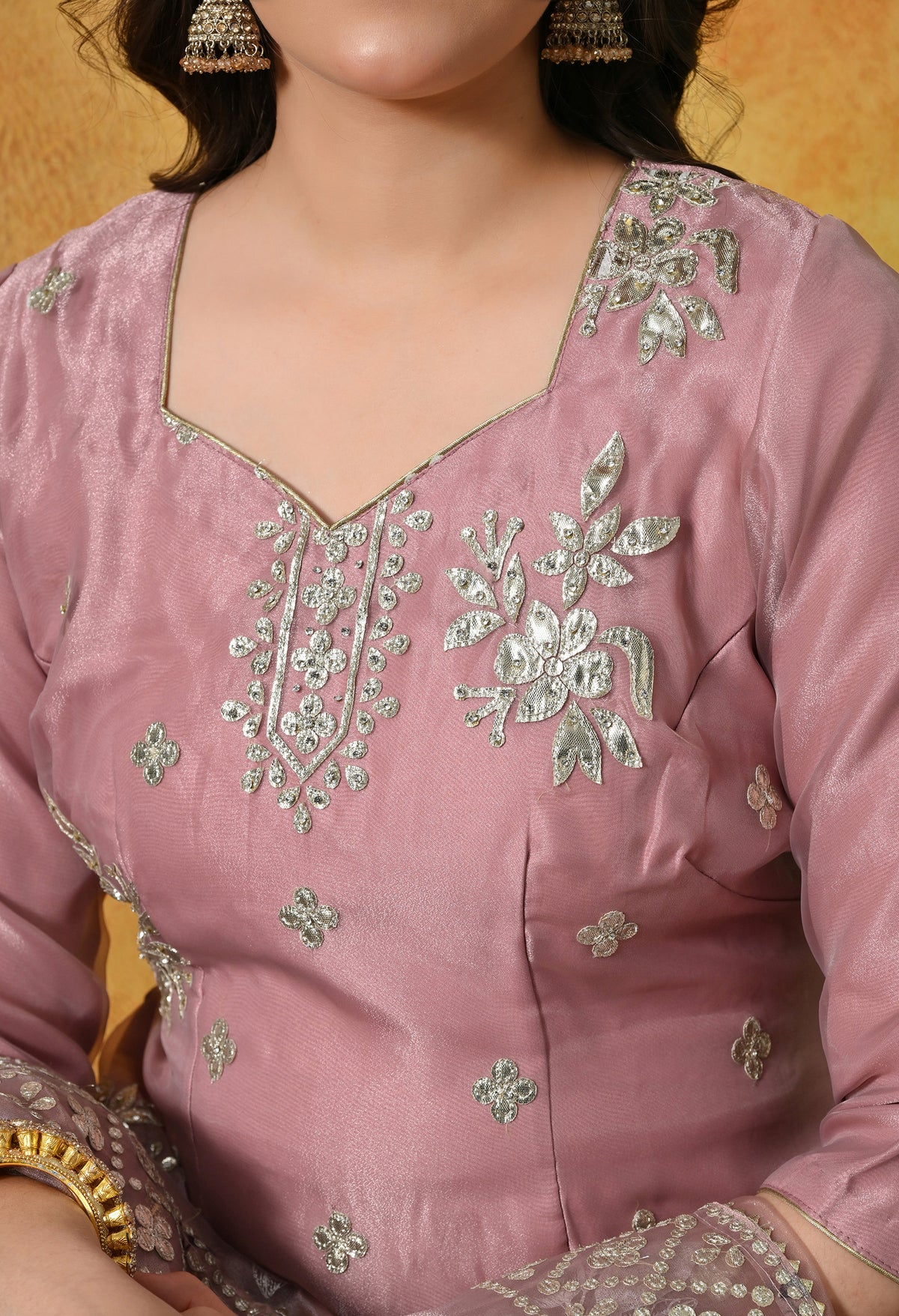 Subtle Dusty Pink Sharara Set With Gotta & Crystal Work