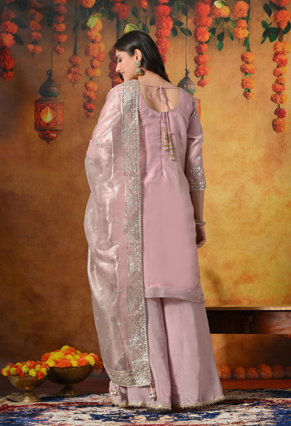 Blush Pink Sharara Set With Gotta, Crystal & Pearl Work