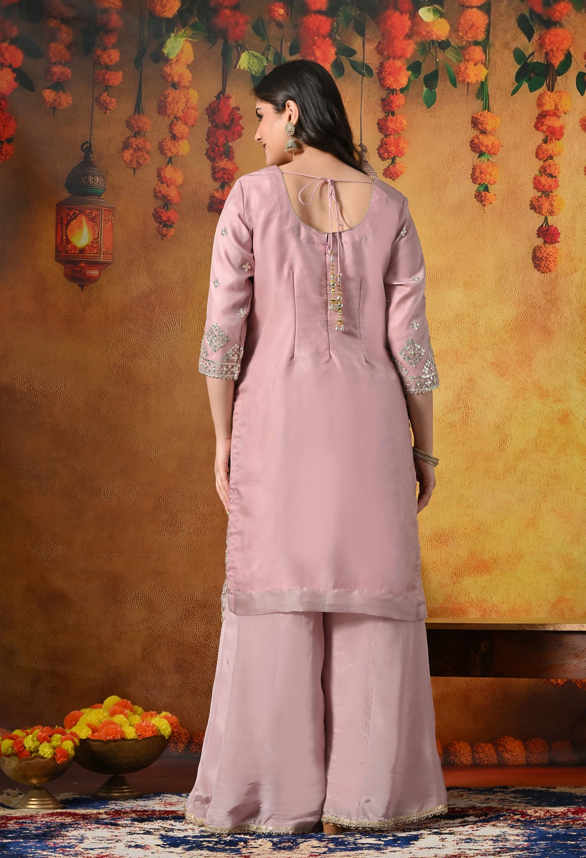 Blush Pink Sharara Set With Gotta, Crystal & Pearl Work