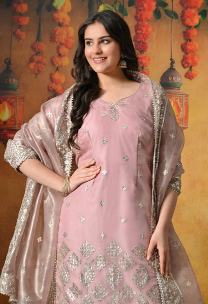 Blush Pink Sharara Set With Gotta, Crystal & Pearl Work