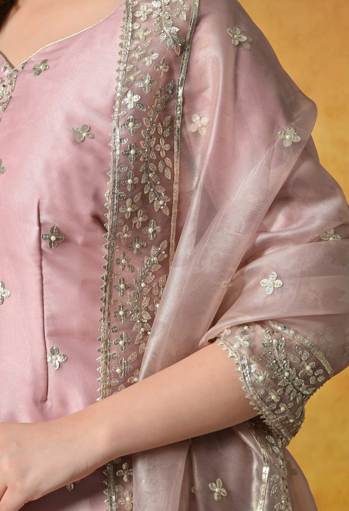 Blush Pink Sharara Set With Gotta, Crystal & Pearl Work