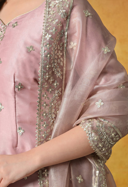 Blush Pink Sharara Set With Gotta, Crystal & Pearl Work