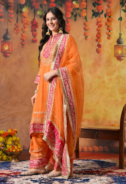 Vibrant Orange Kurta Set with Exquisite Zardozi Embroidery