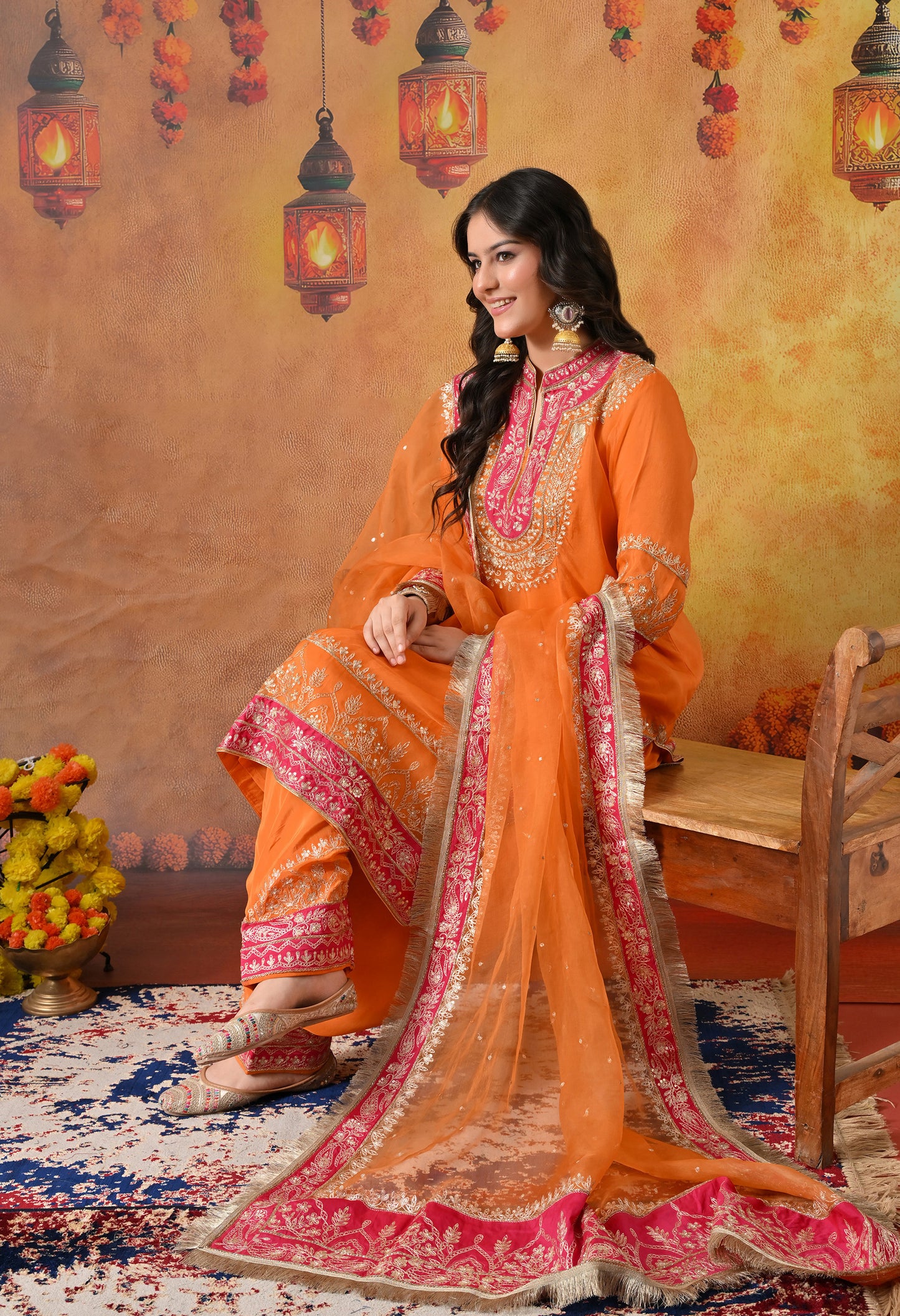Vibrant Orange Kurta Set with Exquisite Zardozi Embroidery