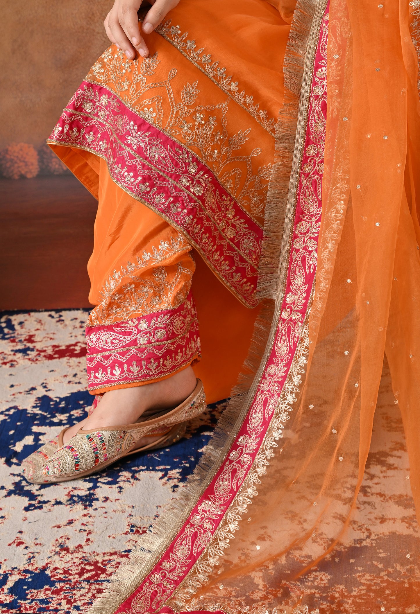 Vibrant Orange Kurta Set with Exquisite Zardozi Embroidery