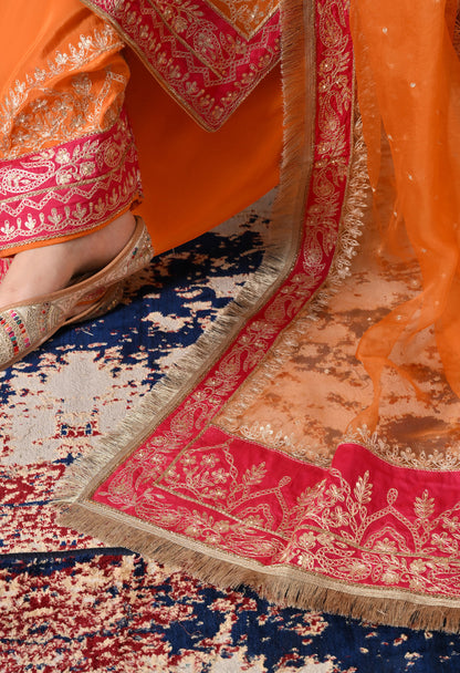 Vibrant Orange Kurta Set with Exquisite Zardozi Embroidery