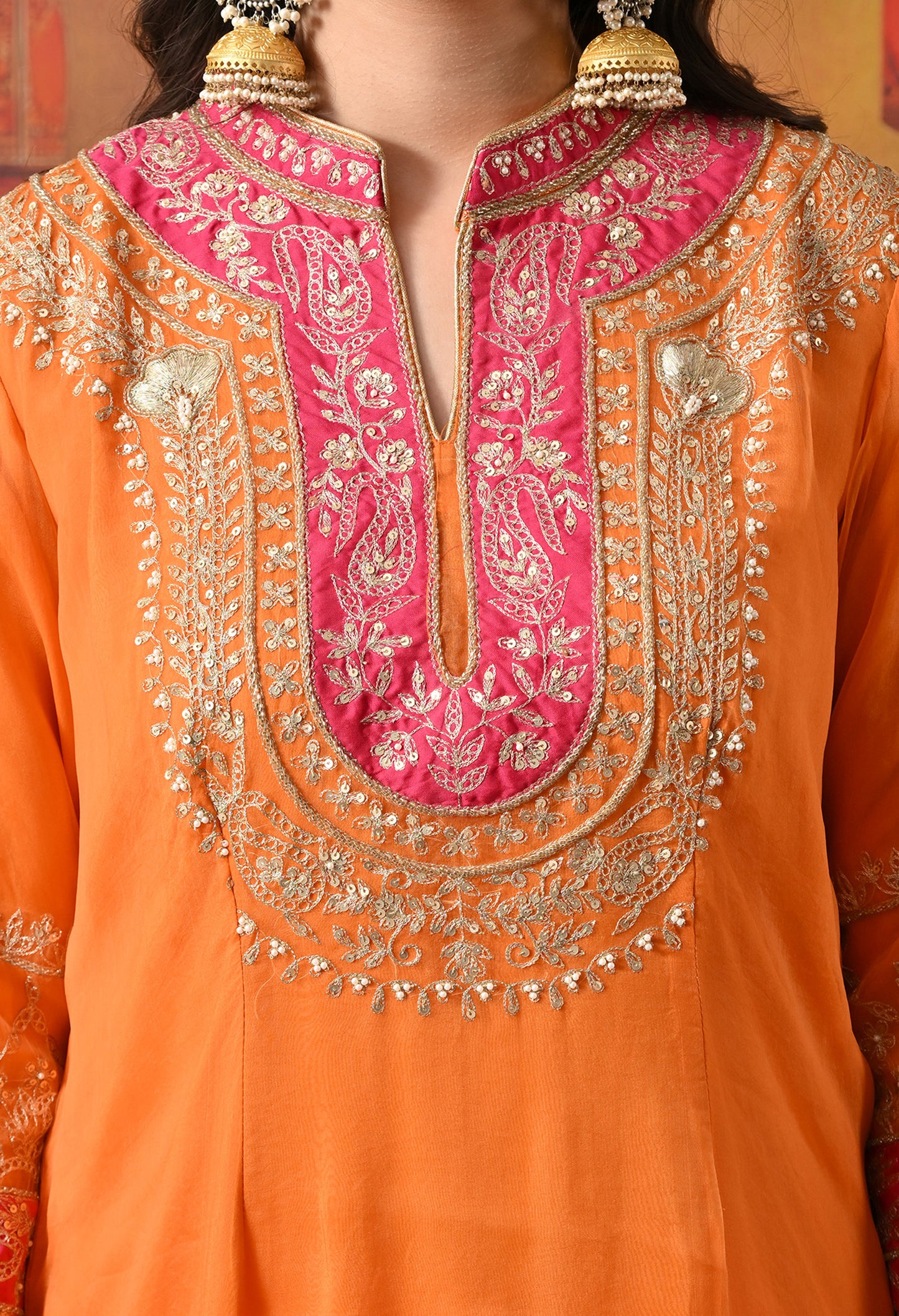Vibrant Orange Kurta Set with Exquisite Zardozi Embroidery
