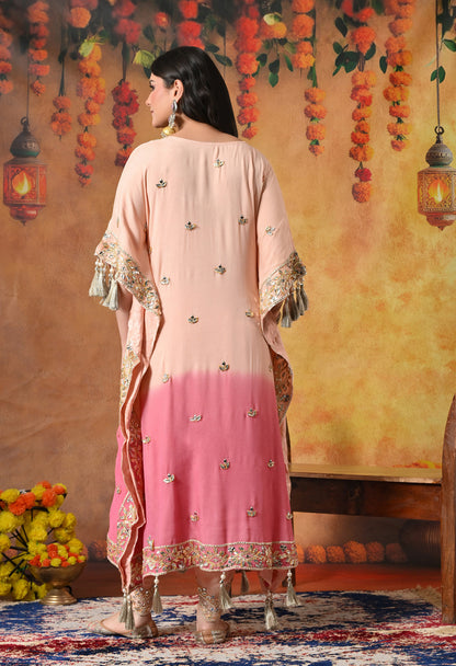 Stylish Pink Kaftan Set with Gotta, Zardozi, and Mirror Work