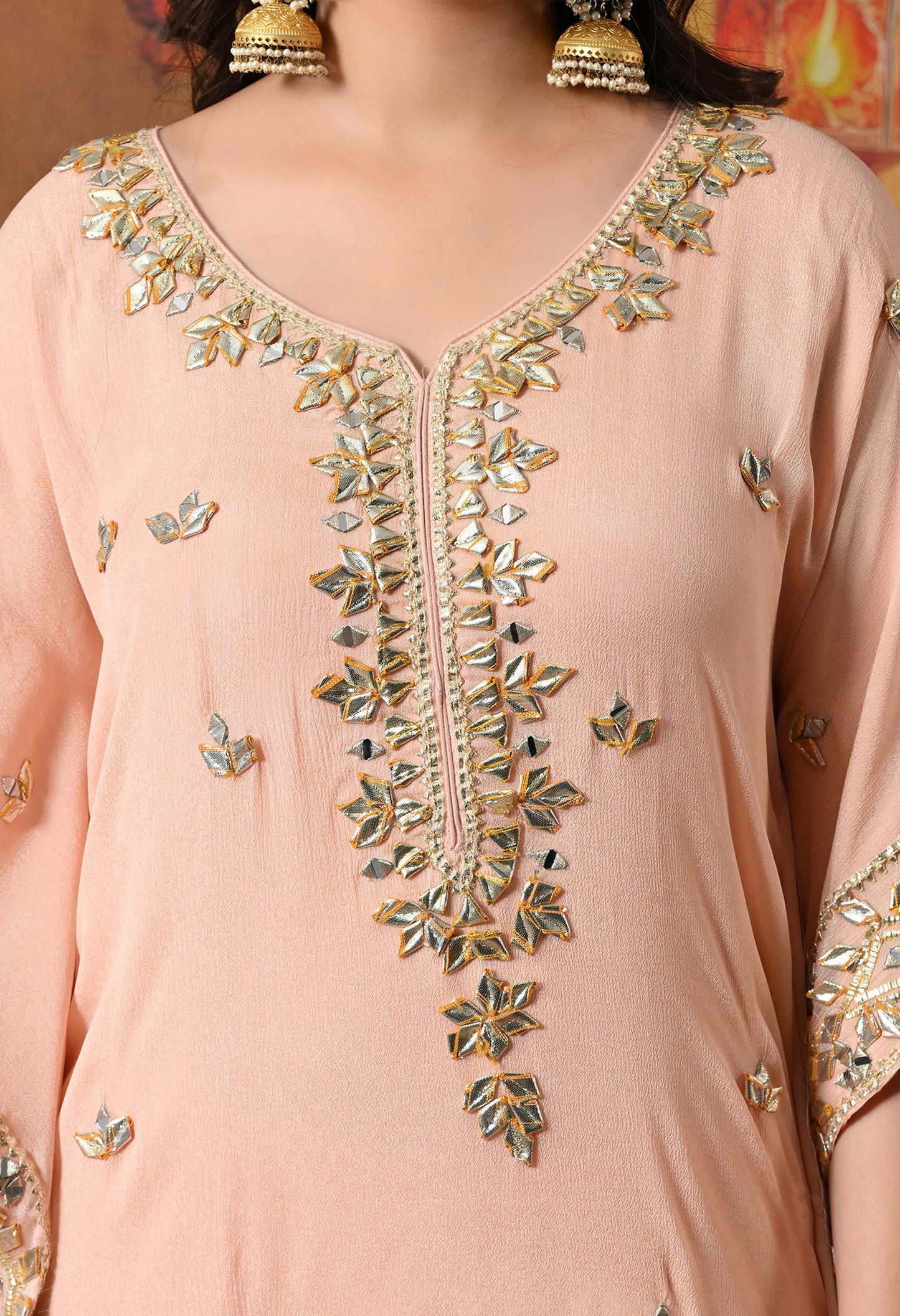 Stylish Pink Kaftan Set with Gotta, Zardozi, and Mirror Work