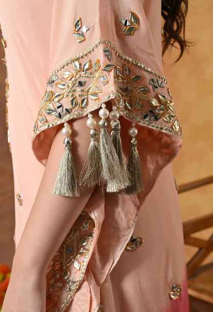 Stylish Pink Kaftan Set with Gotta, Zardozi, and Mirror Work