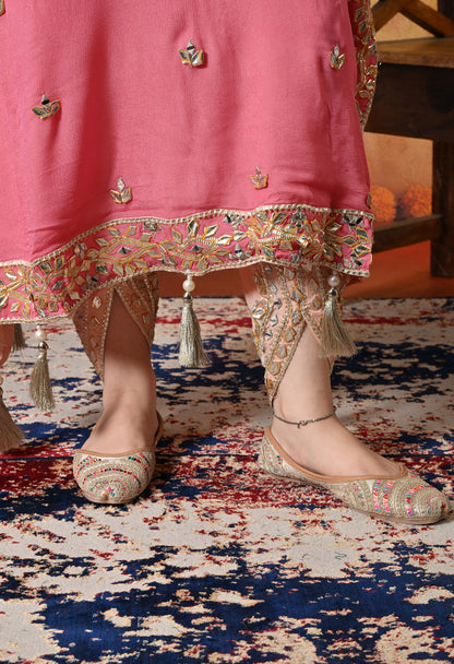 Stylish Pink Kaftan Set with Gotta, Zardozi, and Mirror Work