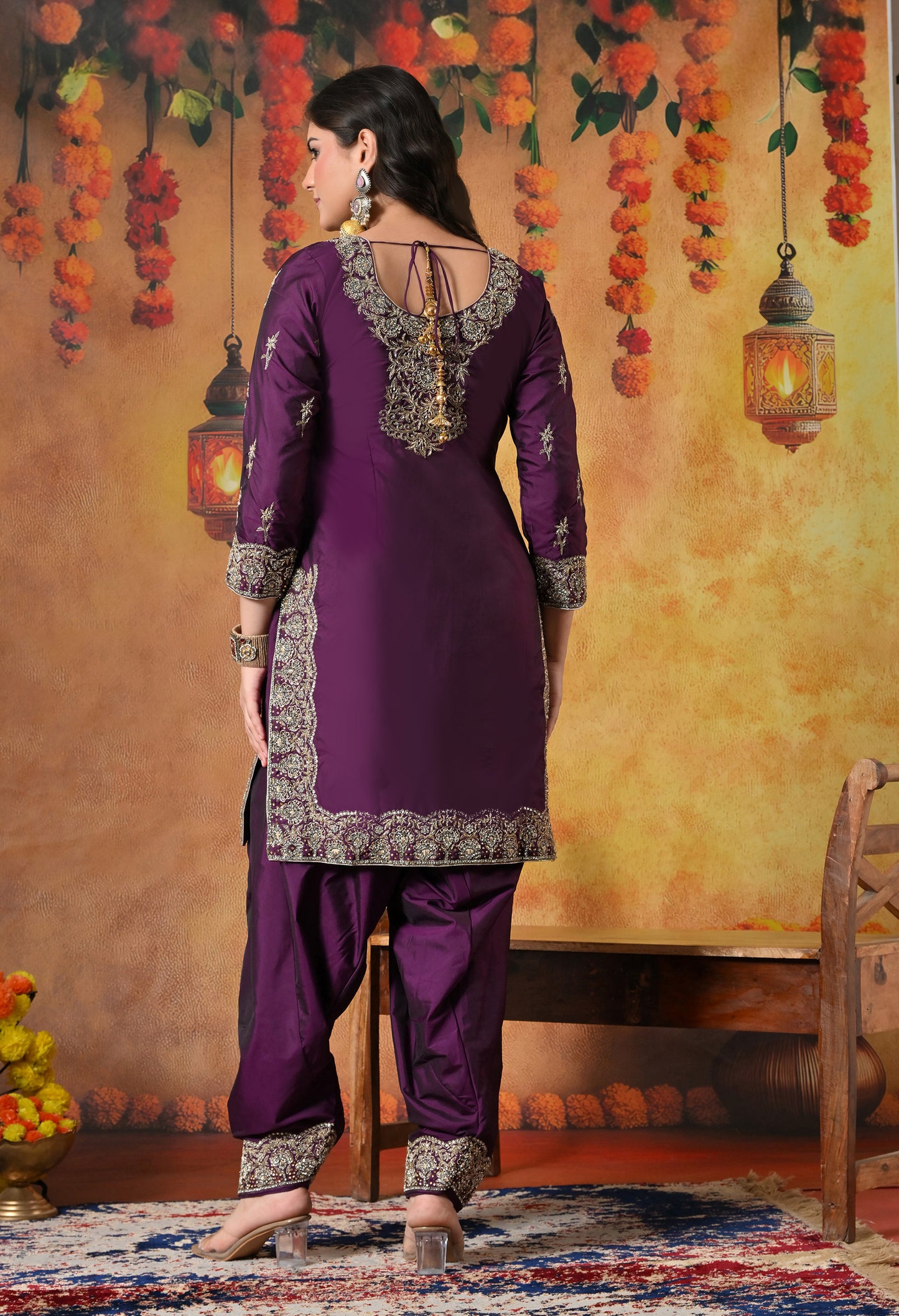 Luxurious Purple Kurta Set with Zardozi and Crystal Cutdana Embroidery