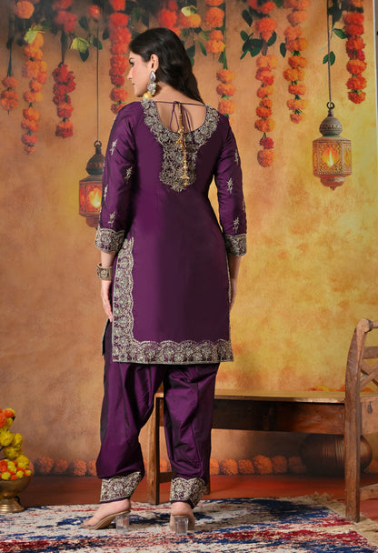 Luxurious Purple Kurta Set with Zardozi and Crystal Cutdana Embroidery