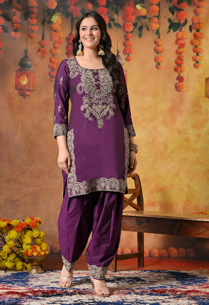 Luxurious Purple Kurta Set with Zardozi and Crystal Cutdana Embroidery