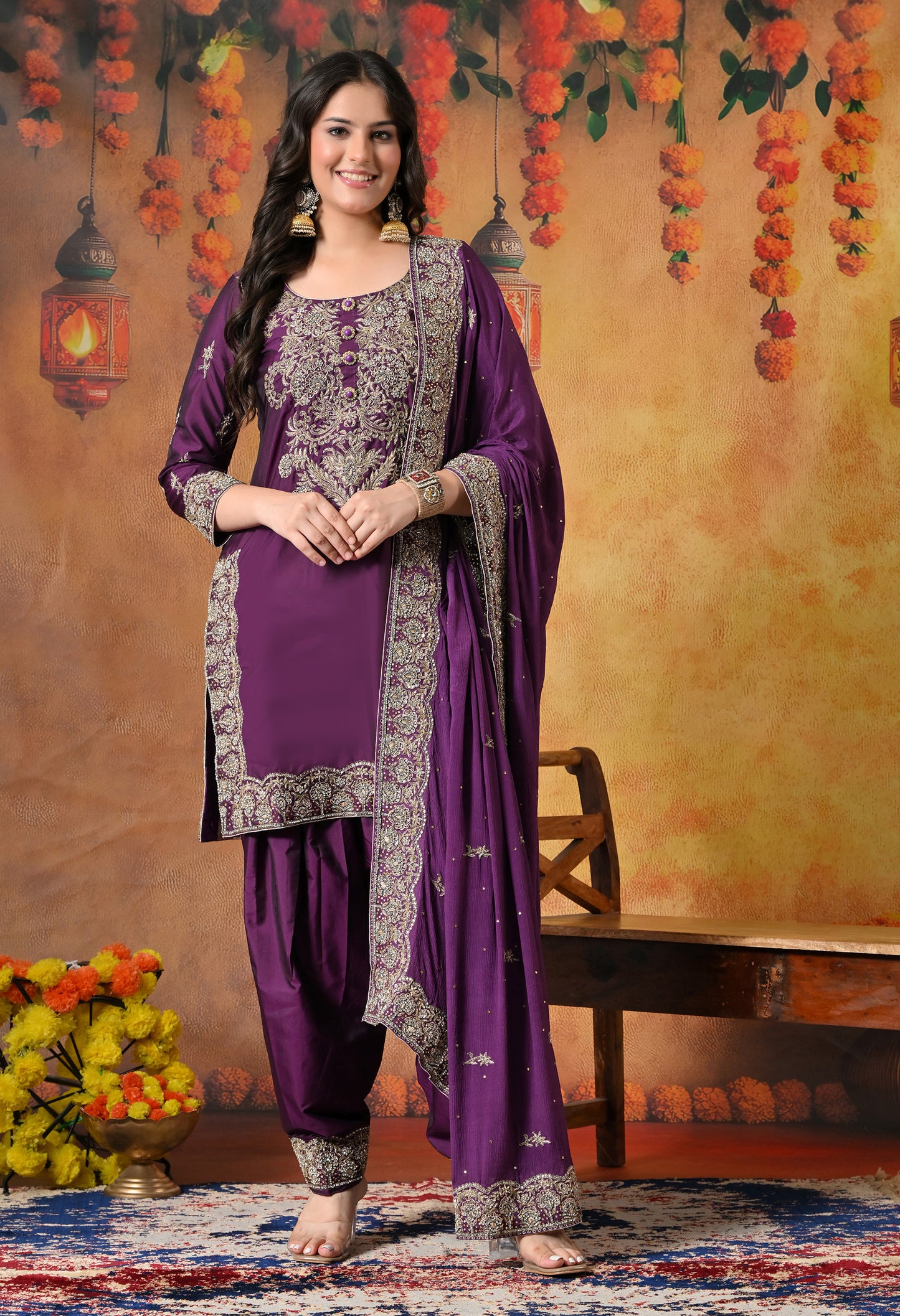 Luxurious Purple Kurta Set with Zardozi and Crystal Cutdana Embroidery