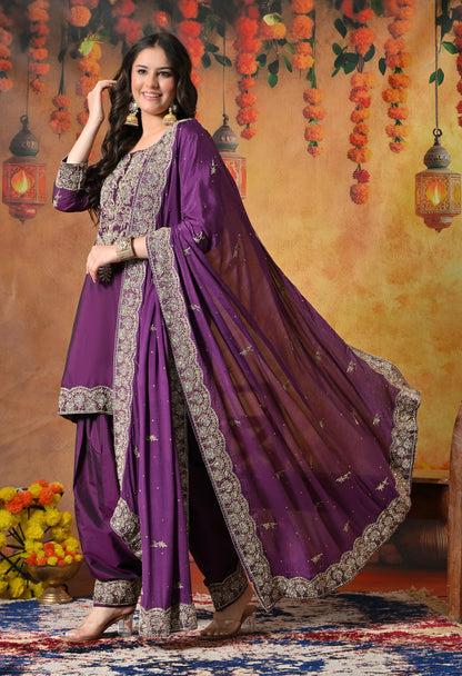 Luxurious Purple Kurta Set with Zardozi and Crystal Cutdana Embroidery