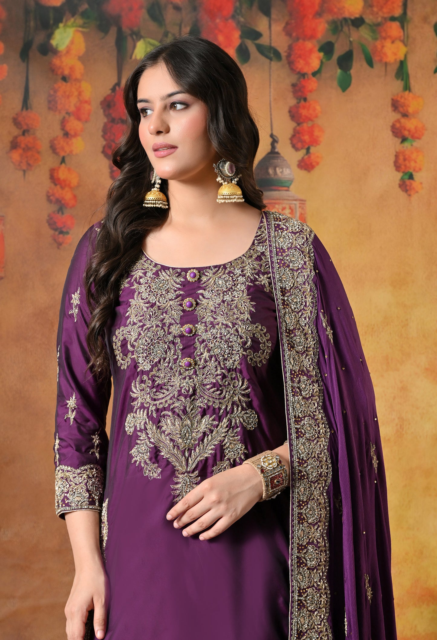 Luxurious Purple Kurta Set with Zardozi and Crystal Cutdana Embroidery