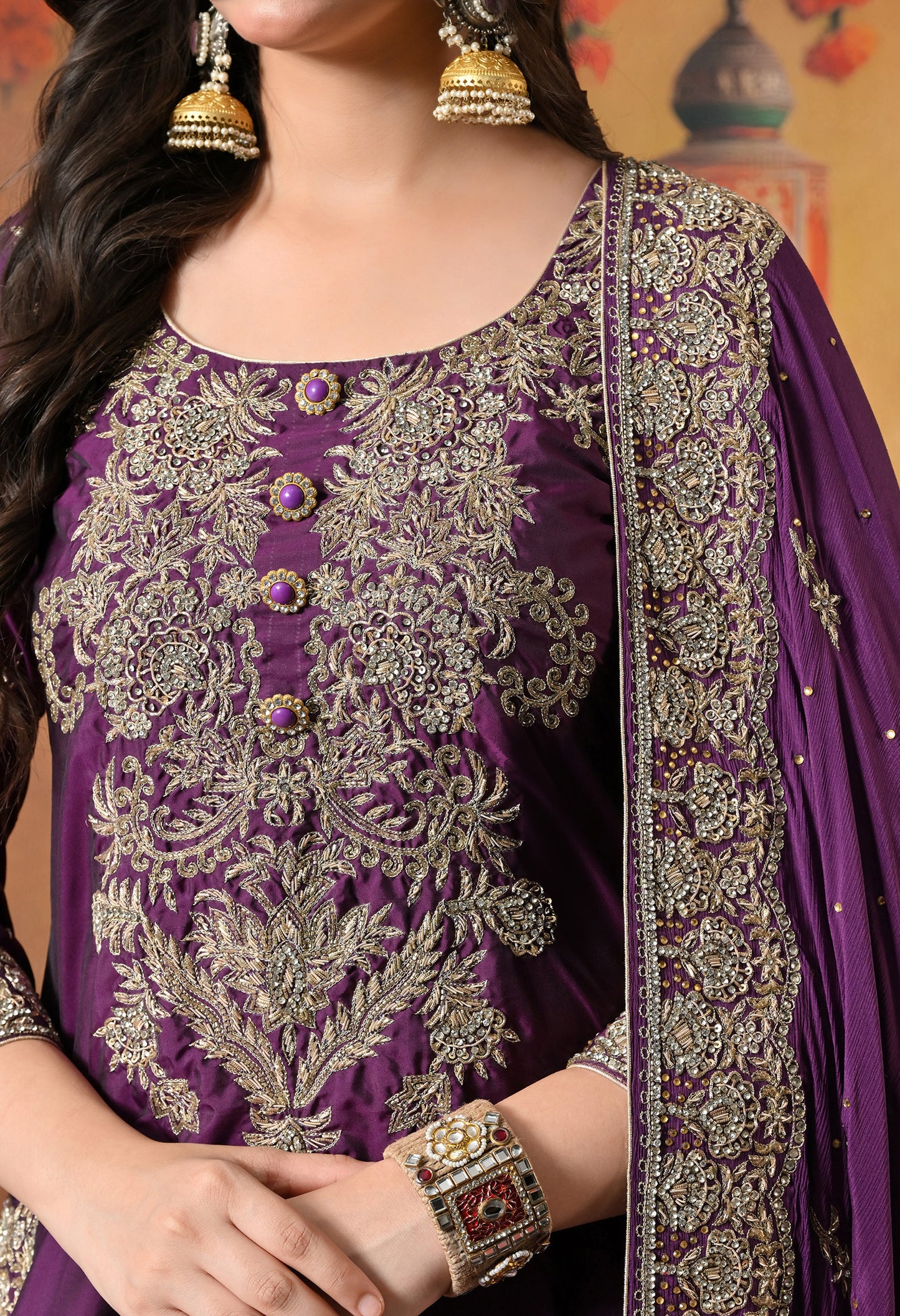 Luxurious Purple Kurta Set with Zardozi and Crystal Cutdana Embroidery