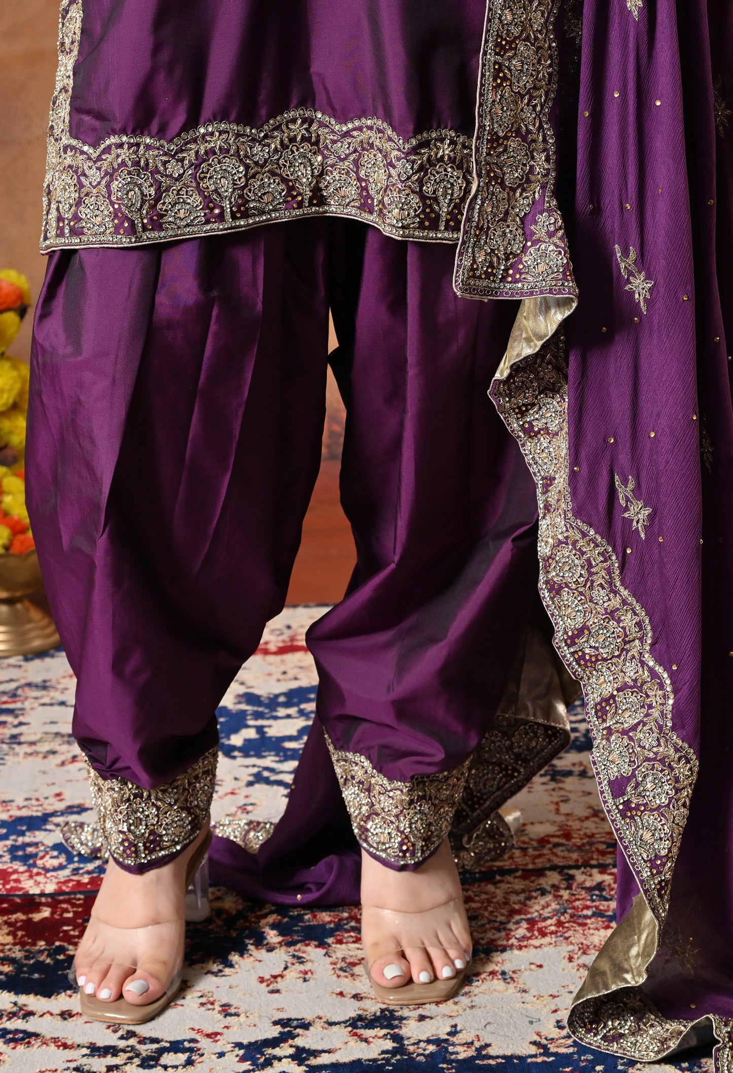 Luxurious Purple Kurta Set with Zardozi and Crystal Cutdana Embroidery