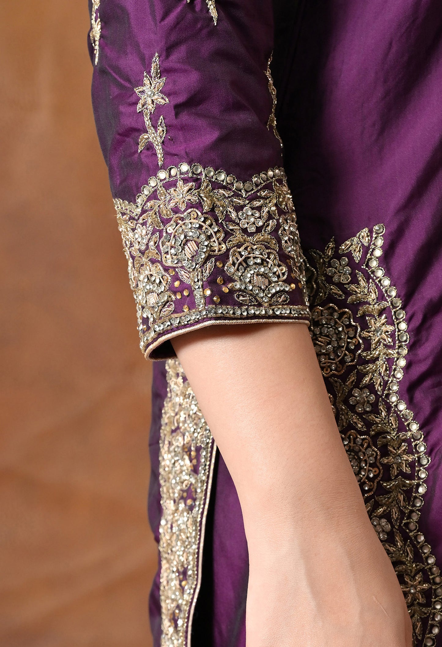 Luxurious Purple Kurta Set with Zardozi and Crystal Cutdana Embroidery