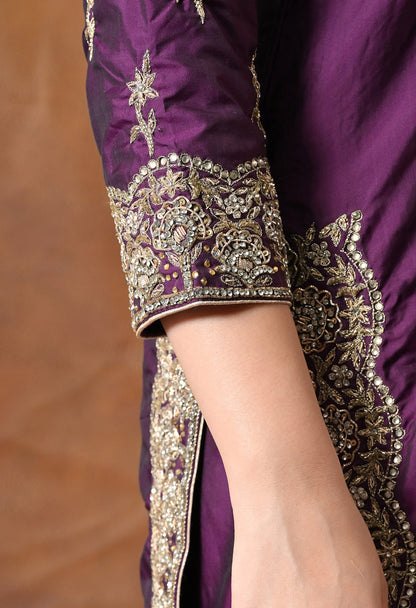 Luxurious Purple Kurta Set with Zardozi and Crystal Cutdana Embroidery