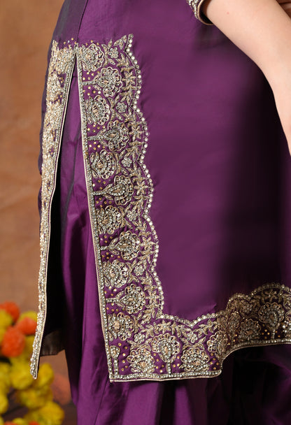 Luxurious Purple Kurta Set with Zardozi and Crystal Cutdana Embroidery