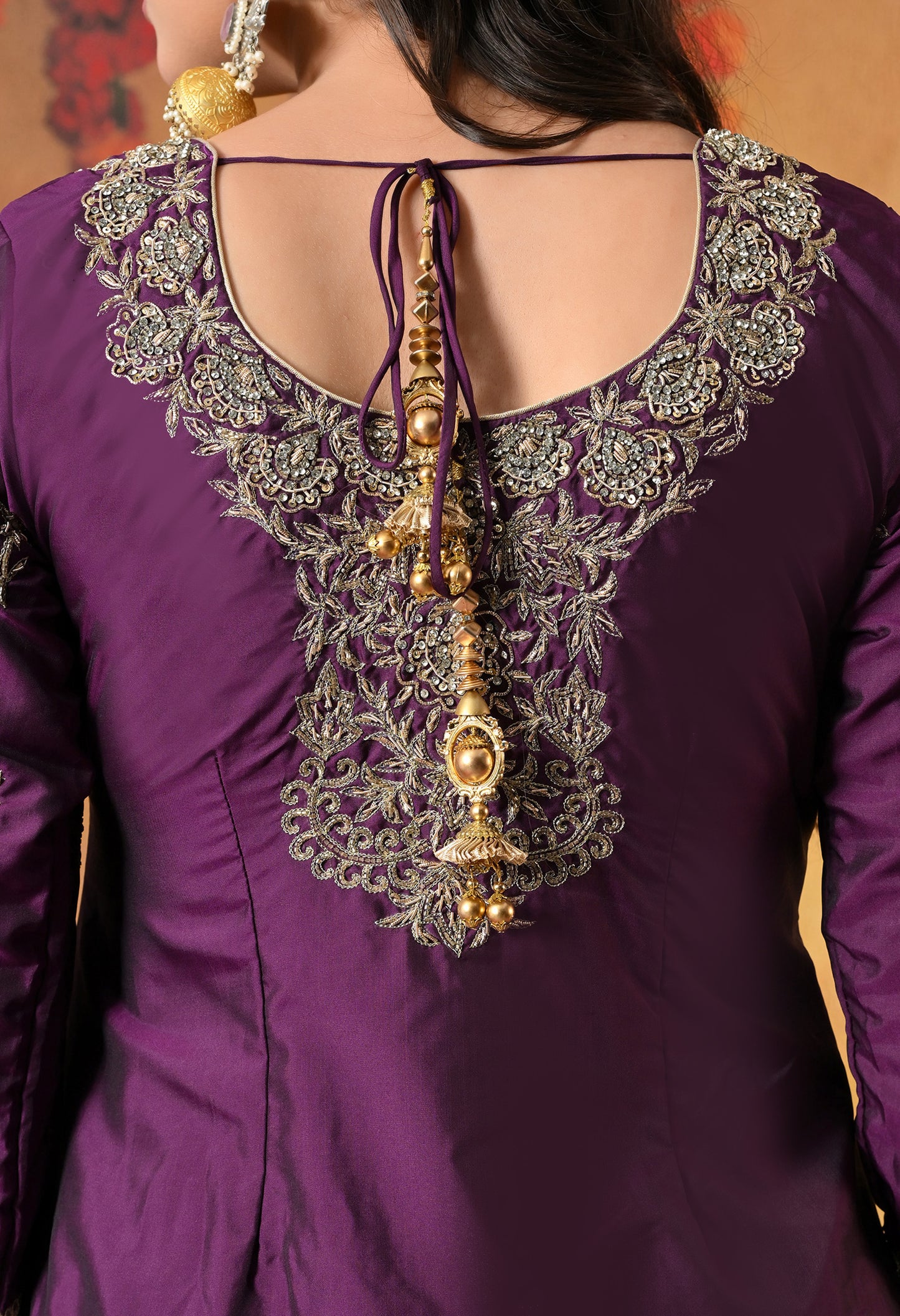 Luxurious Purple Kurta Set with Zardozi and Crystal Cutdana Embroidery