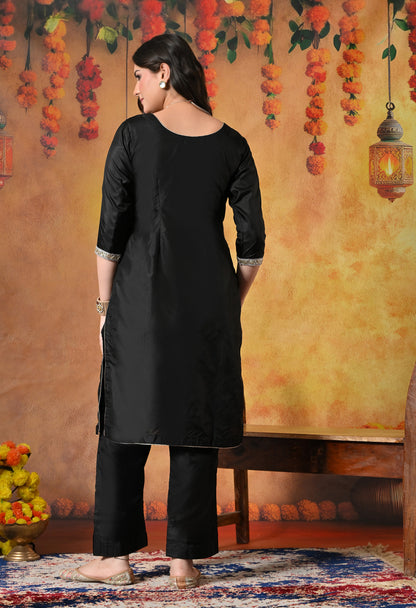 Charismatic Black Kurta Set with Zardozi, Sequin, Sippi, and Thread Work