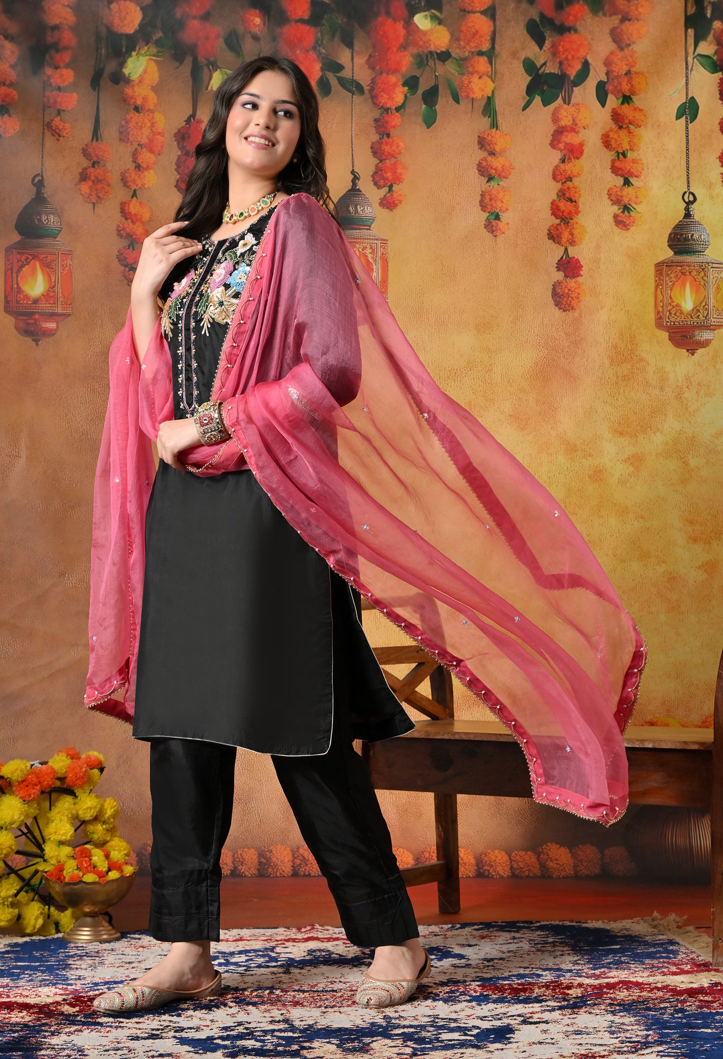 Charismatic Black Kurta Set with Zardozi, Sequin, Sippi, and Thread Work