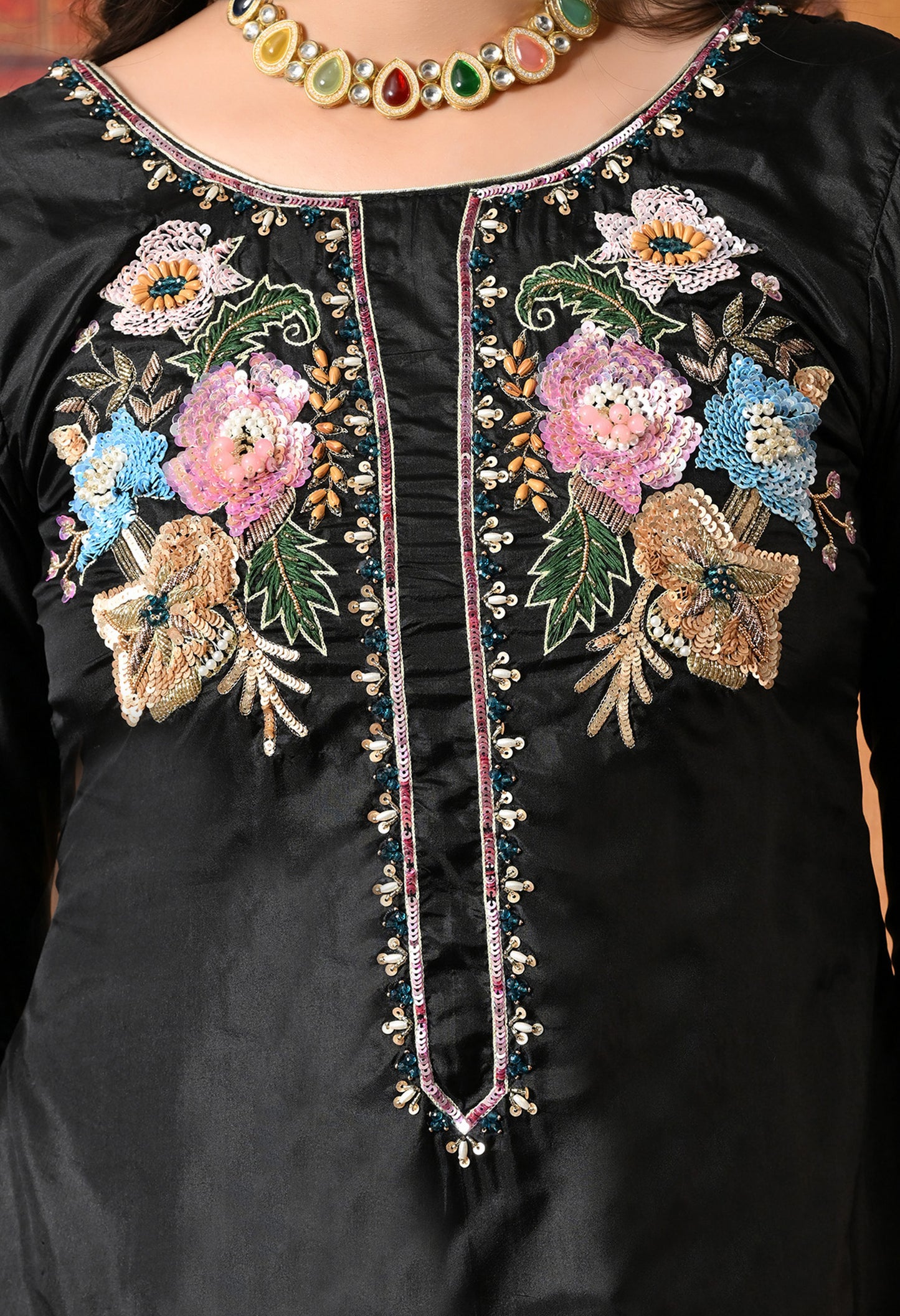Charismatic Black Kurta Set with Zardozi, Sequin, Sippi, and Thread Work