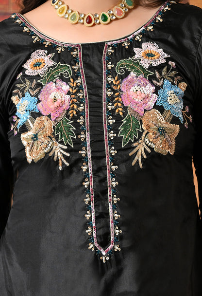 Charismatic Black Kurta Set with Zardozi, Sequin, Sippi, and Thread Work