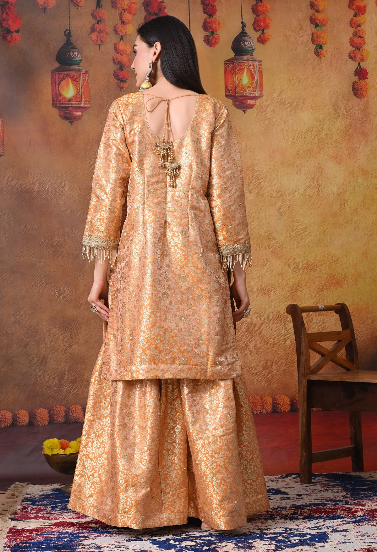 Beautiful Cream Gharara Set with Banarasi, Zari, and Crsytal Work