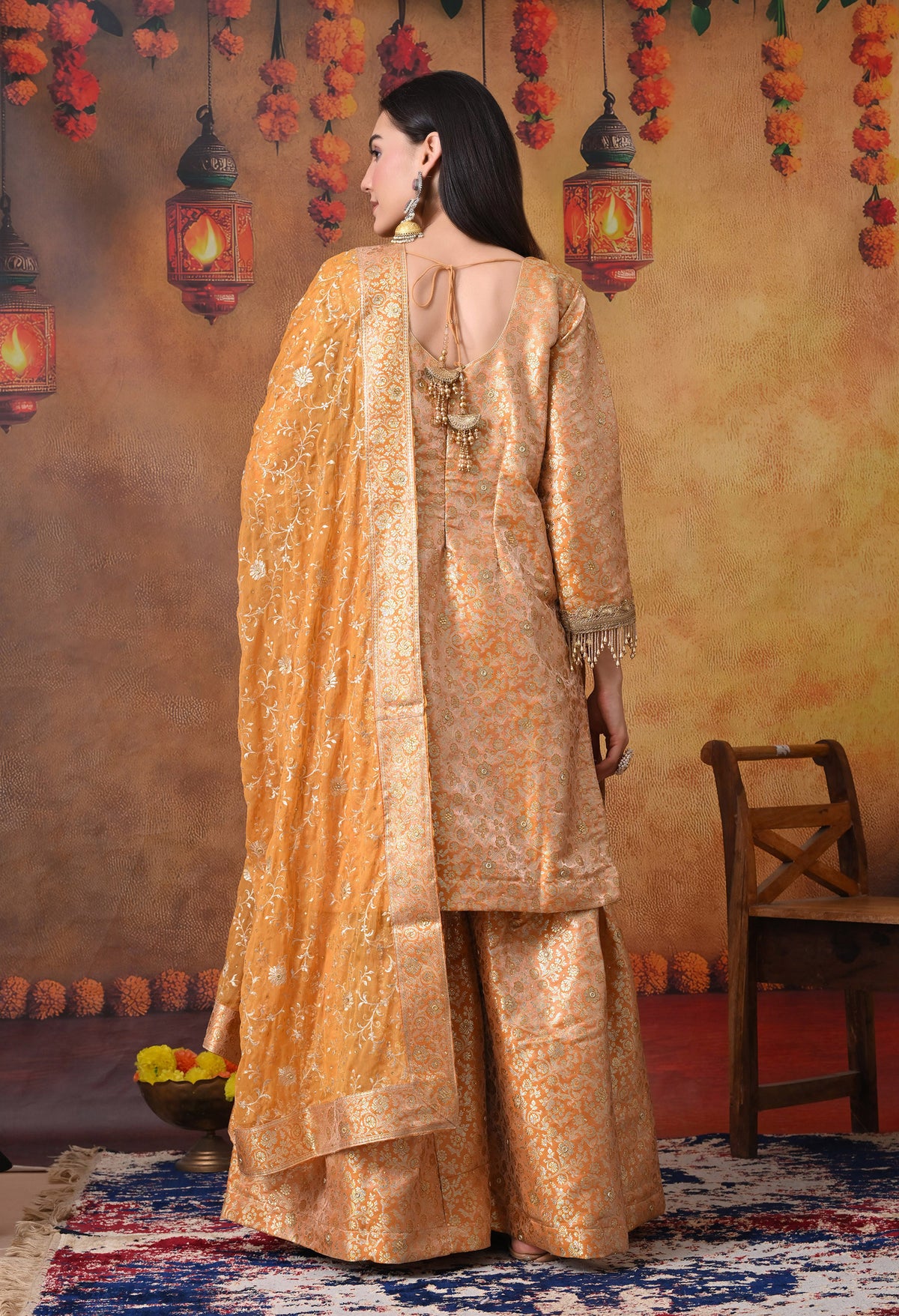Beautiful Cream Gharara Set with Banarasi, Zari, and Crsytal Work