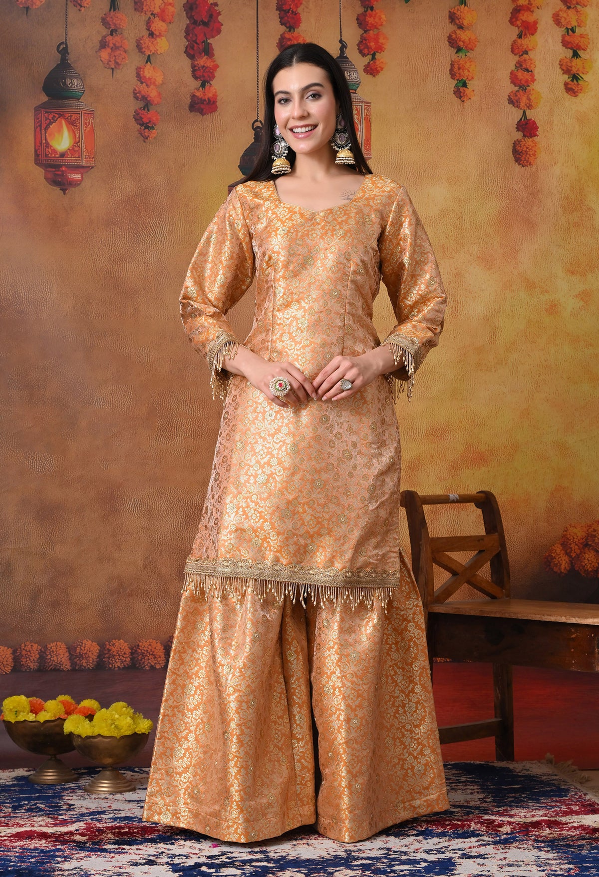 Beautiful Cream Gharara Set with Banarasi, Zari, and Crsytal Work