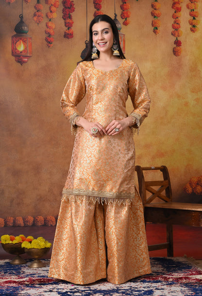 Beautiful Cream Gharara Set with Banarasi, Zari, and Crsytal Work