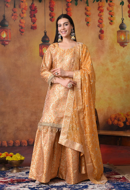 Beautiful Cream Gharara Set with Banarasi, Zari, and Crsytal Work