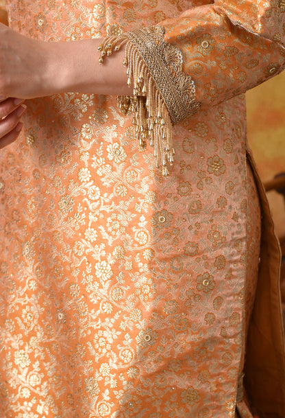 Beautiful Cream Gharara Set with Banarasi, Zari, and Crsytal Work