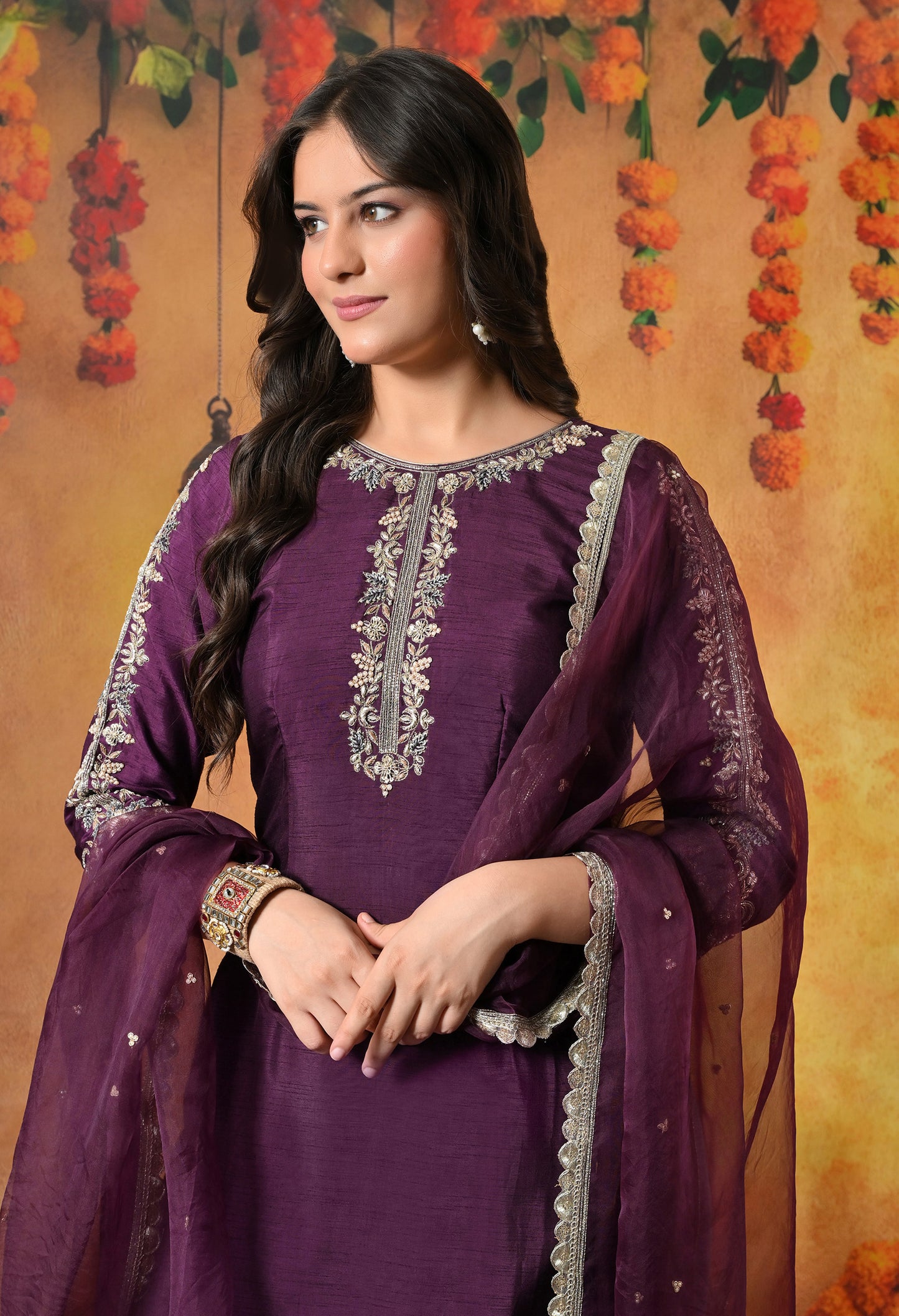 Elegant Purple Kurta Set with Intricate Zardozi Embroidery
