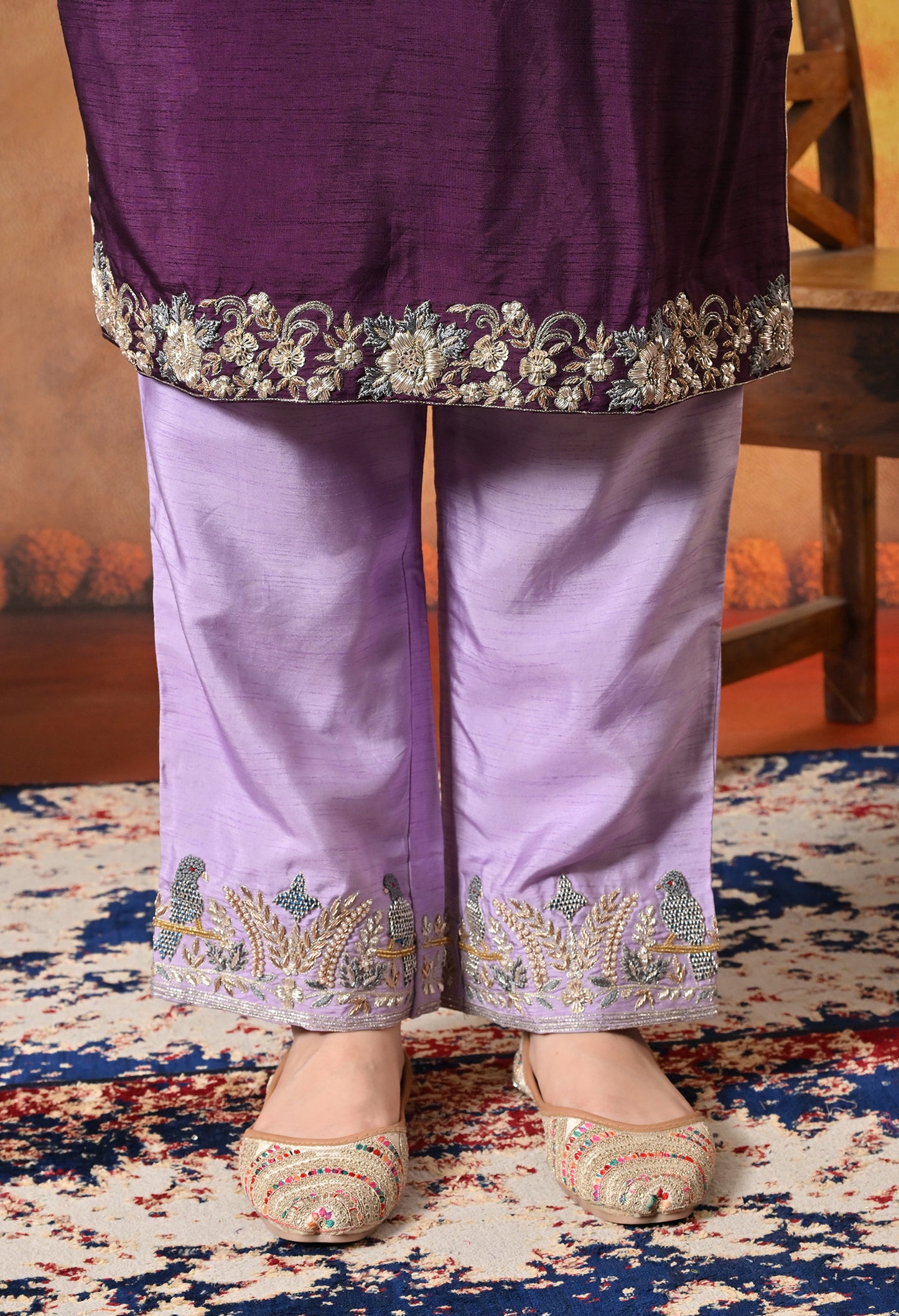 Elegant Purple Kurta Set with Intricate Zardozi Embroidery