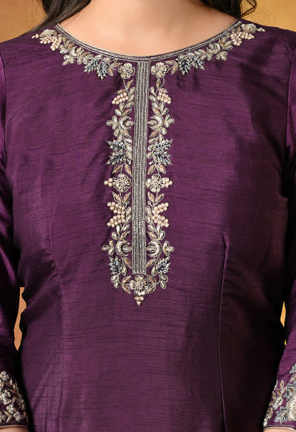 Elegant Purple Kurta Set with Intricate Zardozi Embroidery