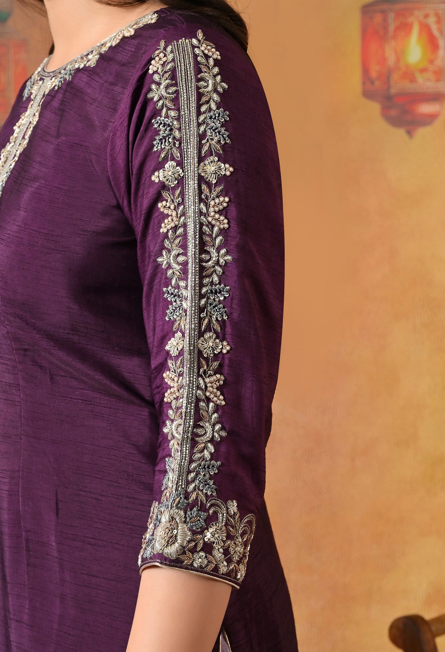 Elegant Purple Kurta Set with Intricate Zardozi Embroidery