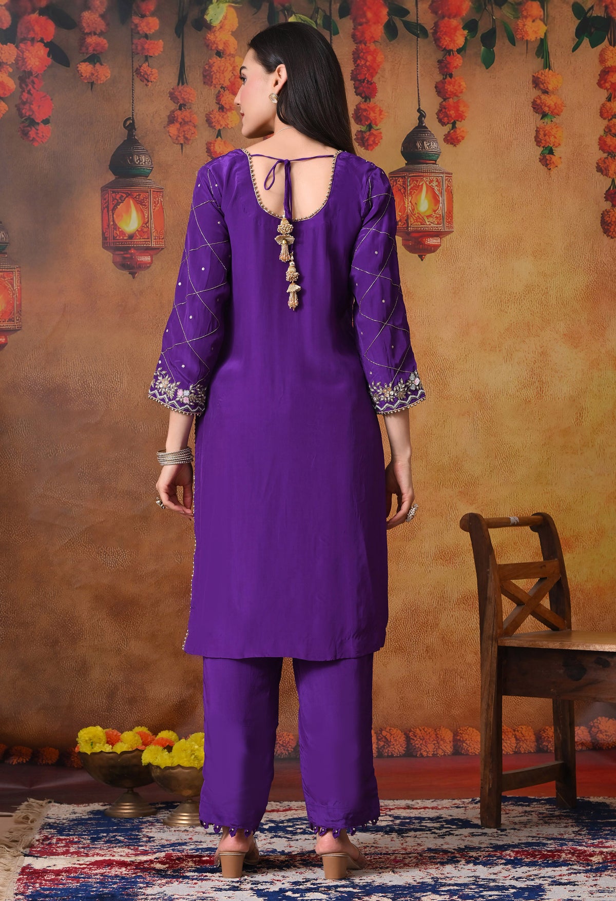 Elegant Purple Kurta Set with Luxurious Zardozi Embroidery