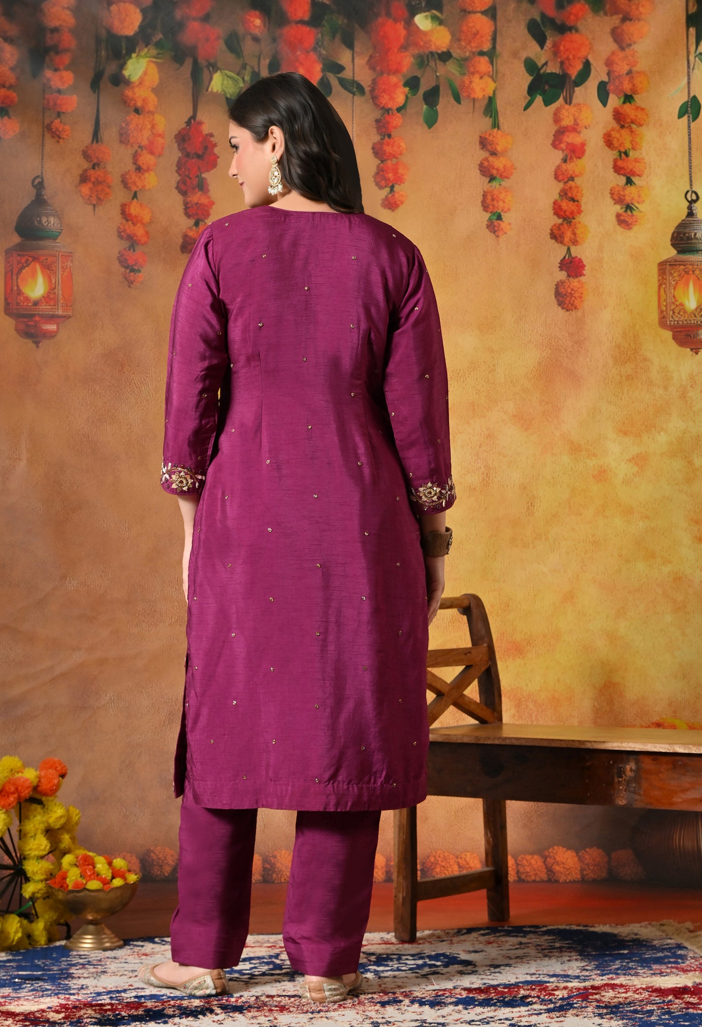 Elegant Black Pink Kurta Set with Intricate Zardozi Work