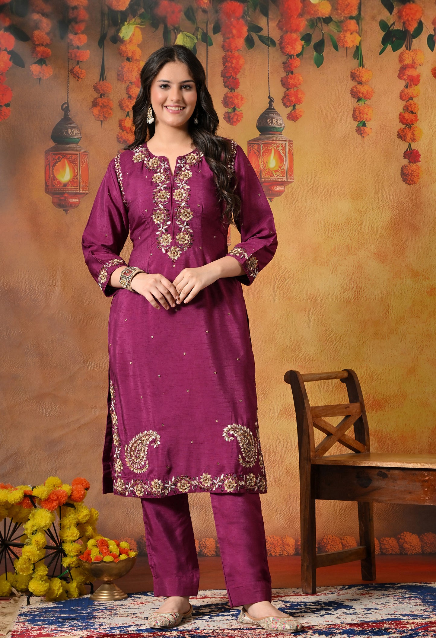 Elegant Black Pink Kurta Set with Intricate Zardozi Work