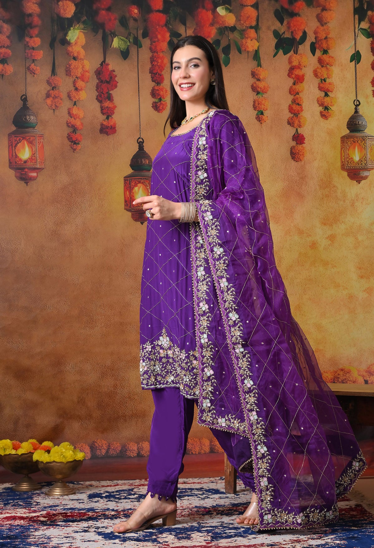 Elegant Purple Kurta Set with Luxurious Zardozi Embroidery