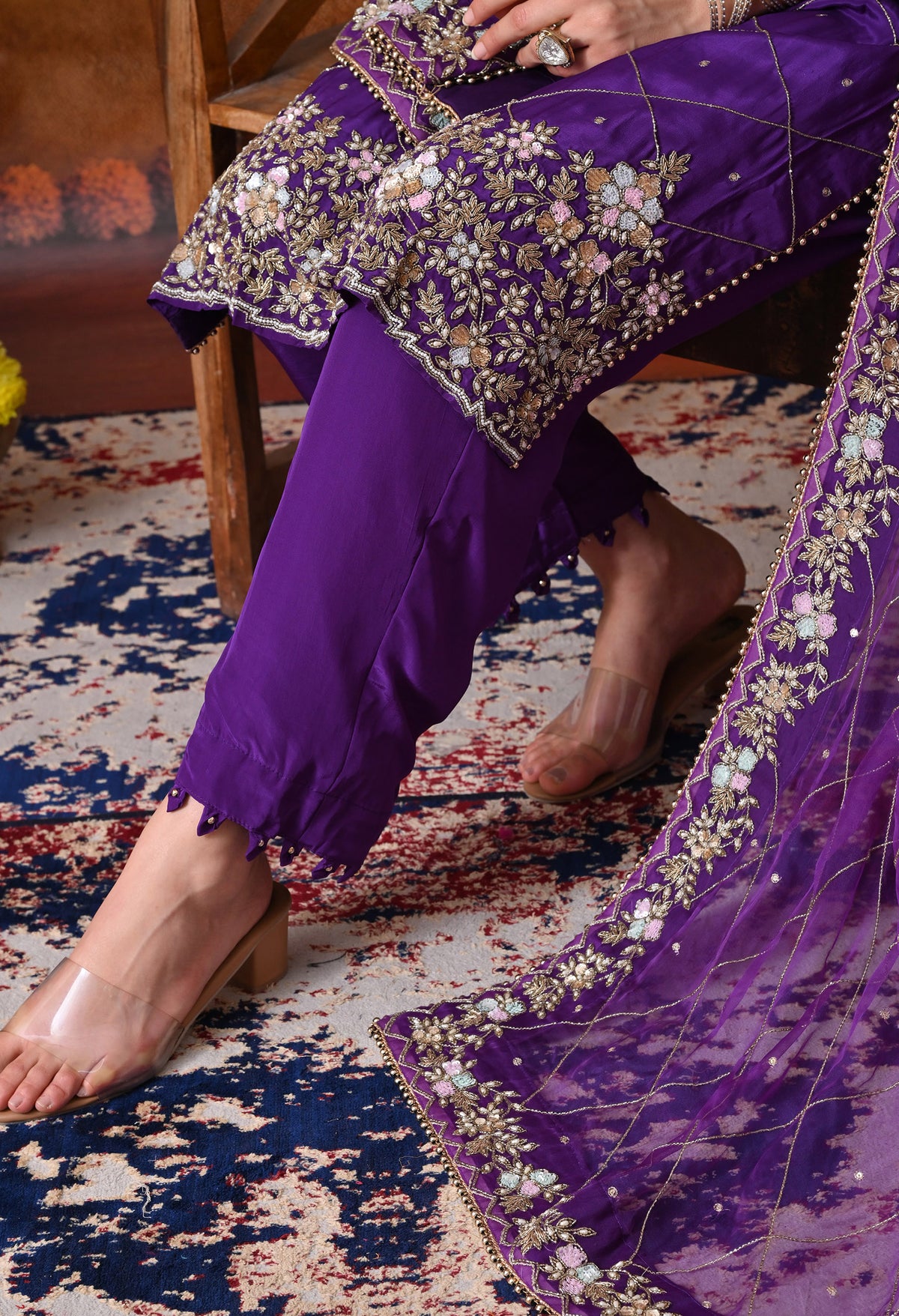 Elegant Purple Kurta Set with Luxurious Zardozi Embroidery