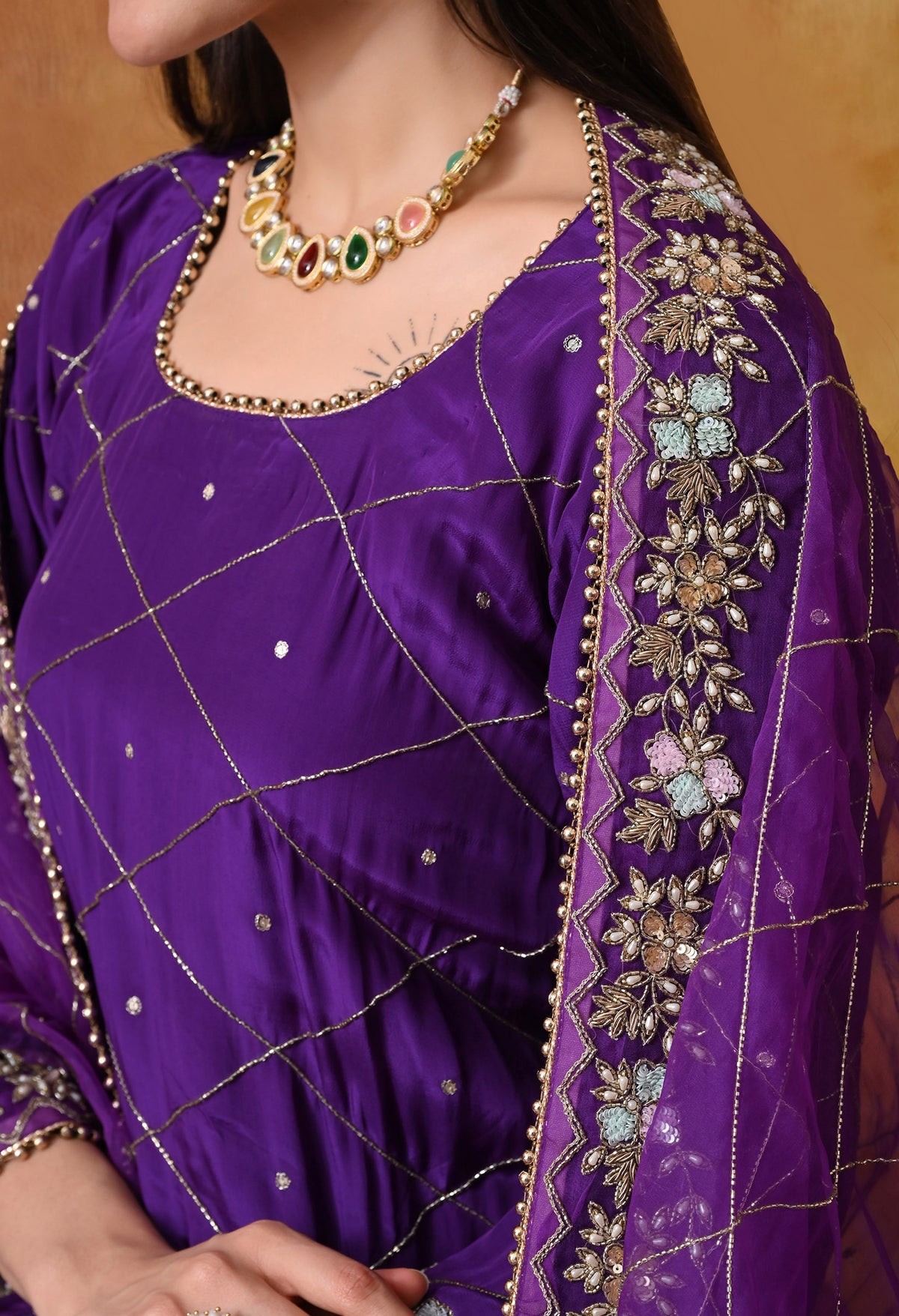 Elegant Purple Kurta Set with Luxurious Zardozi Embroidery