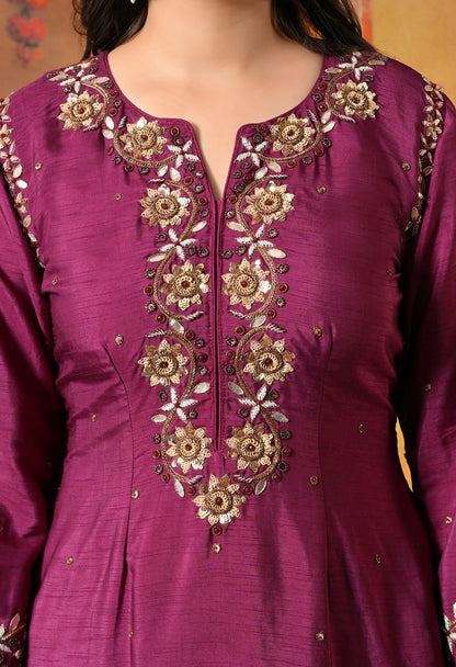 Elegant Black Pink Kurta Set with Intricate Zardozi Work