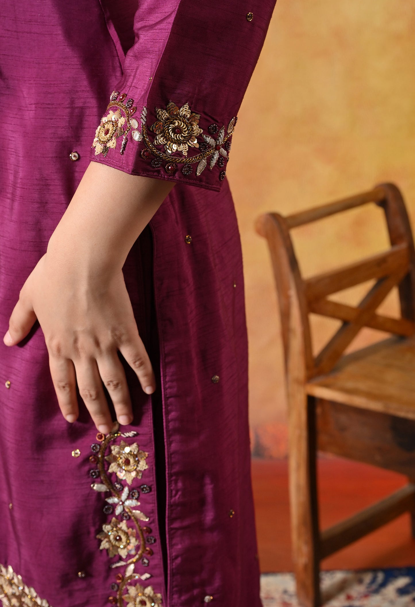 Elegant Black Pink Kurta Set with Intricate Zardozi Work