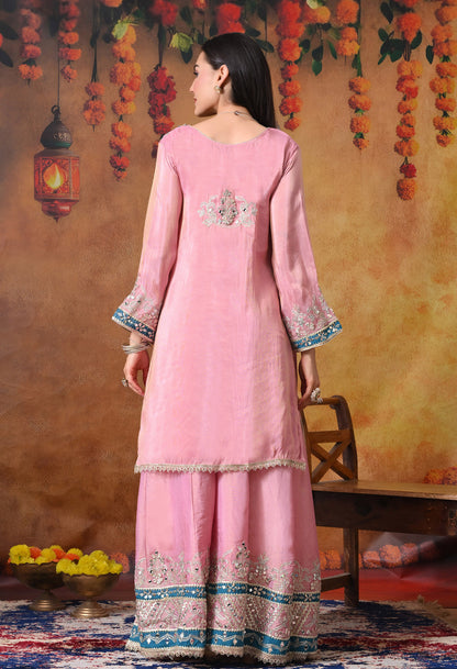 Carrot Pink Sharara Set with Mirror & Gotta Work